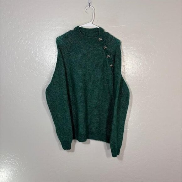 Sezane La Maille Sweater Womens Medium Green Mohair Merino Wool Button Shoulder - Picture 1 of 7